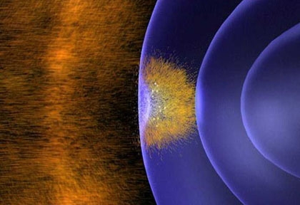 Le champ magnétique terrestre secoué par le vent solaire. Crédits : ESA