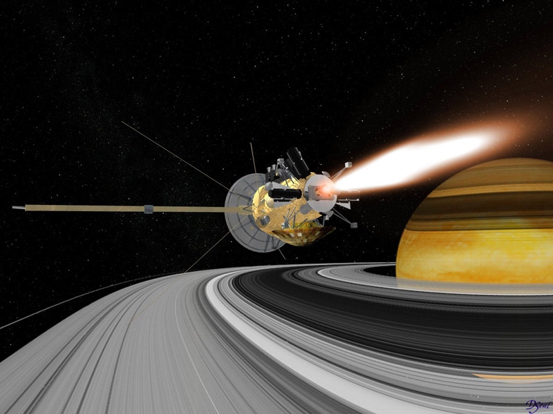 Insertion de Cassini en orbite de Saturne. Crédits : NASA/JPL/Caltech