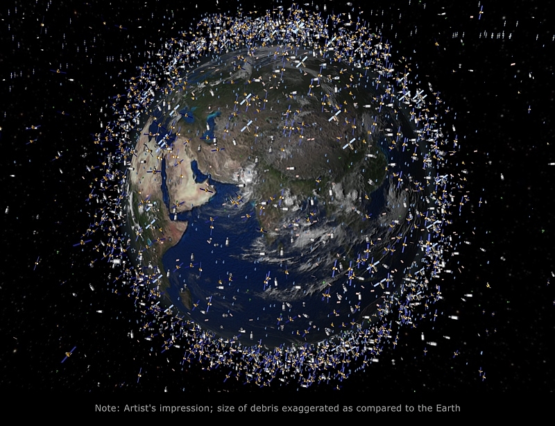 15 000 objets de plus de 10 cm et 300 000 compris entre 1 et 10 cm circulent actuellement autour de la Terre. Crédits : ESA.