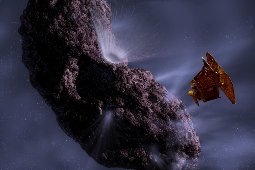 Rencontre entre l&#039;impacteur de la sonde Deep Impact et la comète Temple-1 en 2005. Crédits : NASA, JPL, UMA/Ill. Pat Rawlings.