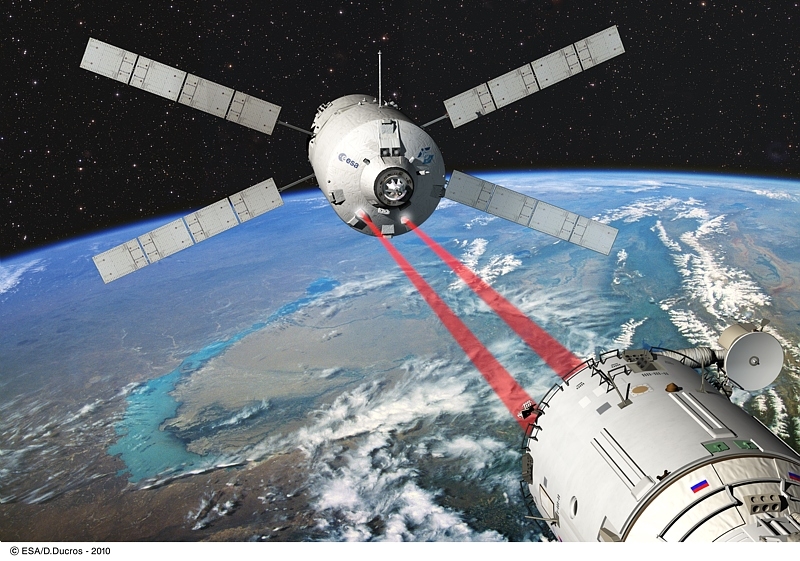 L&#039;ATV doit s&#039;amarrer au module russe Zvezda de l&#039;ISS. Crédits : ESA/Ill D. Ducros.